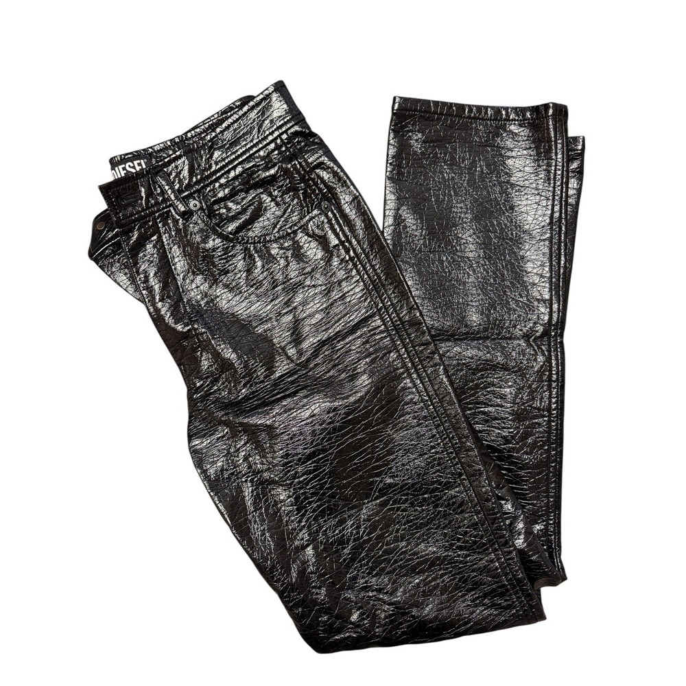 Diesel Coated Pants Size 28 Black Waxed Faux Leather Biker Y2K